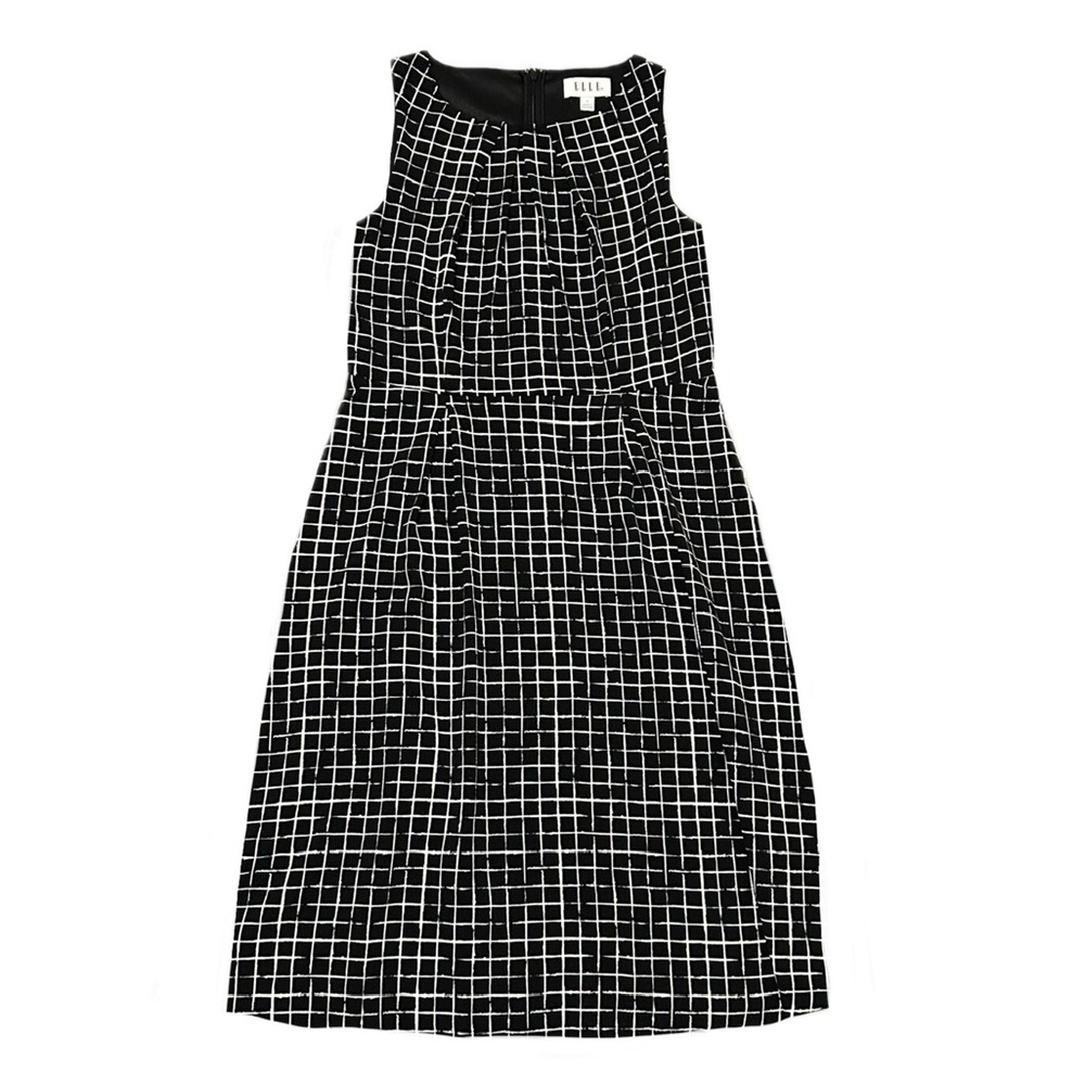 Elle Black and White Grid Midi Dress